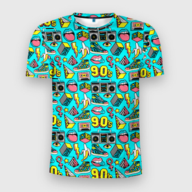 Мужская футболка 3D Slim с принтом THE NINETIES в Белгороде, 100% полиэстер с улучшенными характеристиками | приталенный силуэт, круглая горловина, широкие плечи, сужается к линии бедра | Тематика изображения на принте: 90 е | 90s | banana | music | nineties | retro | sneakers | tape recorder | vintage | аудиокассета | банан | винтаж | девяностые | классика | кроссовки | магнитофон | музыка | ретро