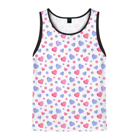 Мужская майка 3D с принтом Милые карамельки сердечки на белом в Тюмени, 100% полиэстер | круглая горловина, приталенный силуэт, длина до линии бедра. Пройма и горловина окантованы тонкой бейкой | baby | blue | bright | caramel | cute | female | heart | hearts | pink | pink hearts | white | белый | голубые | детский | женский | карамельный | милые | розовые | розовые сердечки | сердечки | сердце | яркий