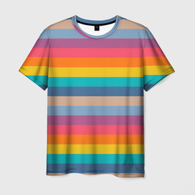 Мужская футболка 3D с принтом Яркая Радуга   Живи Ярче в Екатеринбурге, 100% полиэфир | прямой крой, круглый вырез горловины, длина до линии бедер | color | rainbow | полосы | радуга | цветные полосы