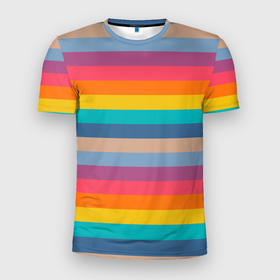 Мужская футболка 3D Slim с принтом Яркая Радуга   Живи Ярче в Санкт-Петербурге, 100% полиэстер с улучшенными характеристиками | приталенный силуэт, круглая горловина, широкие плечи, сужается к линии бедра | Тематика изображения на принте: color | rainbow | полосы | радуга | цветные полосы