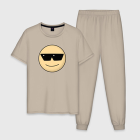 Мужская пижама хлопок с принтом Крутой Дурак в Курске, 100% хлопок | брюки и футболка прямого кроя, без карманов, на брюках мягкая резинка на поясе и по низу штанин
 | Тематика изображения на принте: крутой | смайлик | улыбка | эмодзи