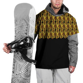 Накидка на куртку 3D с принтом Золотой узор и черный фон в Белгороде, 100% полиэстер |  | винтаж | геометрия | завитки | золотой | орнамент | симметрия | узор