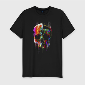 Мужская футболка хлопок Slim с принтом Vanguard skull   Impressionism в Екатеринбурге, 92% хлопок, 8% лайкра | приталенный силуэт, круглый вырез ворота, длина до линии бедра, короткий рукав | color | fashion | impressionism | neon | skull | vanguard | авангард | импрессионизм | мода | неон | цвет | череп