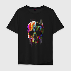 Мужская футболка хлопок Oversize с принтом Vanguard skull   Impressionism в Тюмени, 100% хлопок | свободный крой, круглый ворот, “спинка” длиннее передней части | Тематика изображения на принте: color | fashion | impressionism | neon | skull | vanguard | авангард | импрессионизм | мода | неон | цвет | череп