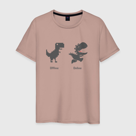 Мужская футболка хлопок с принтом Google Dinosaur оставайся на связи в Новосибирске, 100% хлопок | прямой крой, круглый вырез горловины, длина до линии бедер, слегка спущенное плечо. | динозавр | интернет | мем | связь | тираннозавры