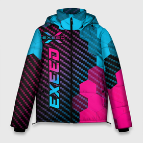 Мужская зимняя куртка 3D с принтом Exeed Neon Gradient   FS в Тюмени, верх — 100% полиэстер; подкладка — 100% полиэстер; утеплитель — 100% полиэстер | длина ниже бедра, свободный силуэт Оверсайз. Есть воротник-стойка, отстегивающийся капюшон и ветрозащитная планка. 

Боковые карманы с листочкой на кнопках и внутренний карман на молнии. | Тематика изображения на принте: 