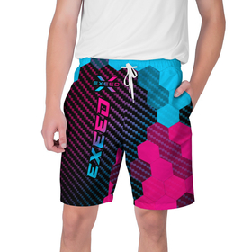 Мужские шорты 3D с принтом Exeed Neon Gradient   FS ,  полиэстер 100% | прямой крой, два кармана без застежек по бокам. Мягкая трикотажная резинка на поясе, внутри которой широкие завязки. Длина чуть выше колен | 
