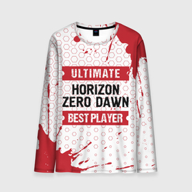 Мужской лонгслив 3D с принтом Horizon Zero Dawn: красные таблички Best Player и Ultimate в Петрозаводске, 100% полиэстер | длинные рукава, круглый вырез горловины, полуприлегающий силуэт | dawn | horizon | horizon zero dawn | logo | paint | ultimate | zero | брызги | игра | игры | краска | лого | логотип | символ | хорайзон
