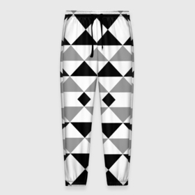 Мужские брюки 3D с принтом Черно белый геометрический узор треугольники в Новосибирске, 100% полиэстер | манжеты по низу, эластичный пояс регулируется шнурком, по бокам два кармана без застежек, внутренняя часть кармана из мелкой сетки | Тематика изображения на принте: geometric pattern | geometric shapes | геометрические фигуры | геометрический узор | треугольники | черно белый