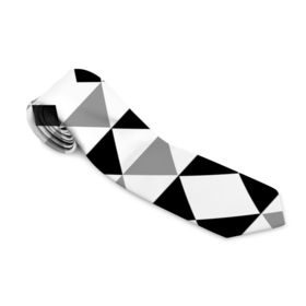 Галстук 3D с принтом Черно белый геометрический узор треугольники в Тюмени, 100% полиэстер | Длина 148 см; Плотность 150-180 г/м2 | geometric pattern | geometric shapes | геометрические фигуры | геометрический узор | треугольники | черно белый