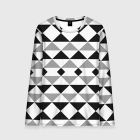 Мужской лонгслив 3D с принтом Черно белый геометрический узор треугольники в Петрозаводске, 100% полиэстер | длинные рукава, круглый вырез горловины, полуприлегающий силуэт | geometric pattern | geometric shapes | геометрические фигуры | геометрический узор | треугольники | черно белый