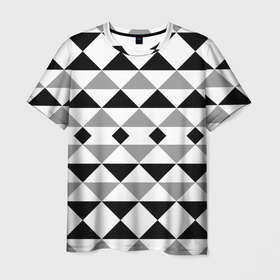 Мужская футболка 3D с принтом Черно белый геометрический узор треугольники в Кировске, 100% полиэфир | прямой крой, круглый вырез горловины, длина до линии бедер | geometric pattern | geometric shapes | геометрические фигуры | геометрический узор | треугольники | черно белый