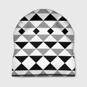 Шапка 3D с принтом Черно белый геометрический узор треугольники в Санкт-Петербурге, 100% полиэстер | универсальный размер, печать по всей поверхности изделия | geometric pattern | geometric shapes | геометрические фигуры | геометрический узор | треугольники | черно белый