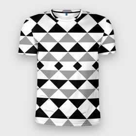 Мужская футболка 3D Slim с принтом Черно белый геометрический узор треугольники в Новосибирске, 100% полиэстер с улучшенными характеристиками | приталенный силуэт, круглая горловина, широкие плечи, сужается к линии бедра | Тематика изображения на принте: geometric pattern | geometric shapes | геометрические фигуры | геометрический узор | треугольники | черно белый