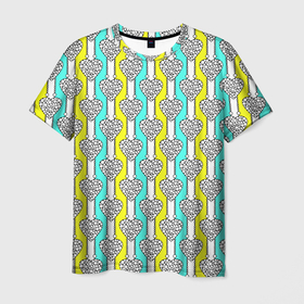 Мужская футболка 3D с принтом Striped multicolored pattern with hearts в Белгороде, 100% полиэфир | прямой крой, круглый вырез горловины, длина до линии бедер | hearts | multicolored | striped | в горошек | вертикальные полосы | полосатый узор | розовый | сердце