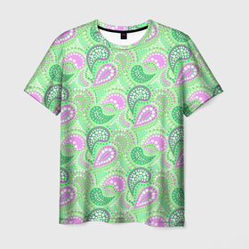 Мужская футболка 3D с принтом Turkish cucumber green background в Новосибирске, 100% полиэфир | прямой крой, круглый вырез горловины, длина до линии бедер | green background | turkish cucumber | в горошек | зеленый | зеленый узор | розовый и зеленый | турецкие огурцы