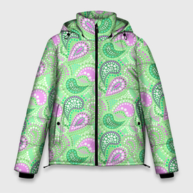 Мужская зимняя куртка 3D с принтом Turkish cucumber green background в Новосибирске, верх — 100% полиэстер; подкладка — 100% полиэстер; утеплитель — 100% полиэстер | длина ниже бедра, свободный силуэт Оверсайз. Есть воротник-стойка, отстегивающийся капюшон и ветрозащитная планка. 

Боковые карманы с листочкой на кнопках и внутренний карман на молнии. | green background | turkish cucumber | в горошек | зеленый | зеленый узор | розовый и зеленый | турецкие огурцы
