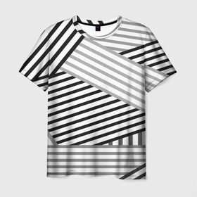 Мужская футболка 3D с принтом Полосатый узор в черно белых цветах в Белгороде, 100% полиэфир | прямой крой, круглый вырез горловины, длина до линии бедер | black | fashion | stripes | white | белый | полосатый узор | узор в полоску | черно белый | черный