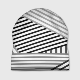 Шапка 3D с принтом Полосатый узор в черно белых цветах в Екатеринбурге, 100% полиэстер | универсальный размер, печать по всей поверхности изделия | black | fashion | stripes | white | белый | полосатый узор | узор в полоску | черно белый | черный