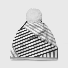 Шапка 3D c помпоном с принтом Полосатый узор в черно белых цветах в Екатеринбурге, 100% полиэстер | универсальный размер, печать по всей поверхности изделия | black | fashion | stripes | white | белый | полосатый узор | узор в полоску | черно белый | черный