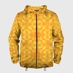 Мужская ветровка 3D с принтом Желтый абстрактный летний орнамент в Новосибирске, 100% полиэстер | подол и капюшон оформлены резинкой с фиксаторами, два кармана без застежек по бокам, один потайной карман на груди | Тематика изображения на принте: summer pattern | yellow | yellow ornament | ажурный узор | желтый | орнамент