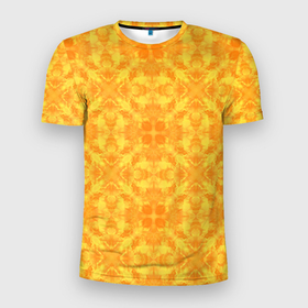 Мужская футболка 3D Slim с принтом Желтый абстрактный летний орнамент в Новосибирске, 100% полиэстер с улучшенными характеристиками | приталенный силуэт, круглая горловина, широкие плечи, сужается к линии бедра | summer pattern | yellow | yellow ornament | ажурный узор | желтый | орнамент