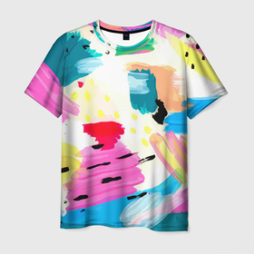 Мужская футболка 3D с принтом Всплески красок   Лето , 100% полиэфир | прямой крой, круглый вырез горловины, длина до линии бедер | abstraction | fashion | impression | paint | summer | абстракция | импрессия | краска | лето | мода
