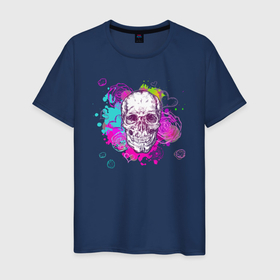 Мужская футболка хлопок с принтом Красочный Череп Арт Графити в Тюмени, 100% хлопок | прямой крой, круглый вырез горловины, длина до линии бедер, слегка спущенное плечо. | арт | винтаж | графити | краски | скелет | череп