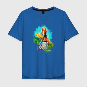Мужская футболка хлопок Oversize с принтом Surf   девушка с доской для серфинга в Тюмени, 100% хлопок | свободный крой, круглый ворот, “спинка” длиннее передней части | art | handeyework | surf | вода | водный спорт | доска | лето | море | океан | пальмы | пляж | серф | серфинг | солнце | спорт | хлопок
