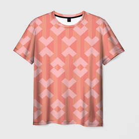 Мужская футболка 3D с принтом Геометрический узор розового цвета geometric pink color в Кировске, 100% полиэфир | прямой крой, круглый вырез горловины, длина до линии бедер | geometric | geometric pattern | pink color | геометрическая графика | геометрический | геометрический рисунок | розовый цвет | узор геометрический