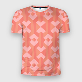Мужская футболка 3D Slim с принтом Геометрический узор розового цвета geometric pink color в Кировске, 100% полиэстер с улучшенными характеристиками | приталенный силуэт, круглая горловина, широкие плечи, сужается к линии бедра | geometric | geometric pattern | pink color | геометрическая графика | геометрический | геометрический рисунок | розовый цвет | узор геометрический