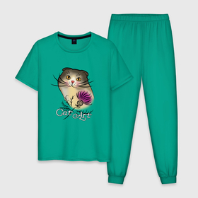 Мужская пижама хлопок с принтом Вислоухий котик , 100% хлопок | брюки и футболка прямого кроя, без карманов, на брюках мягкая резинка на поясе и по низу штанин
 | cat | котенок | котики | коты | кошки