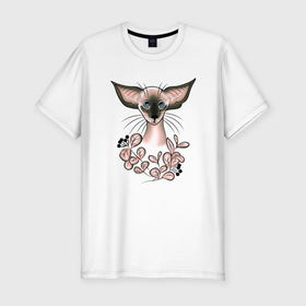 Мужская футболка хлопок Slim с принтом Сфинксик в Санкт-Петербурге, 92% хлопок, 8% лайкра | приталенный силуэт, круглый вырез ворота, длина до линии бедра, короткий рукав | Тематика изображения на принте: cat | котенок | котики | коты | кошки
