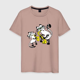 Мужская футболка хлопок с принтом Коты и джаз в Тюмени, 100% хлопок | прямой крой, круглый вырез горловины, длина до линии бедер, слегка спущенное плечо. | cat | котенок | котики | коты | кошки