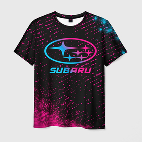 Мужская футболка 3D с принтом Subaru Neon Gradient | FS в Санкт-Петербурге, 100% полиэфир | прямой крой, круглый вырез горловины, длина до линии бедер | auto | brand | logo | subaru | symbol | авто | бренд | градиент | краска | краски | лого | неон | символ | субару