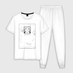 Мужская пижама хлопок с принтом Ририка Момобами в Санкт-Петербурге, 100% хлопок | брюки и футболка прямого кроя, без карманов, на брюках мягкая резинка на поясе и по низу штанин
 | манга | ририка момобами | рисунок | черно белый | японский текст