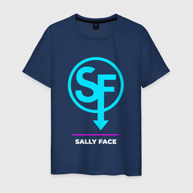 Мужская футболка хлопок с принтом Символ Sally Face в неоновых цветах в Курске, 100% хлопок | прямой крой, круглый вырез горловины, длина до линии бедер, слегка спущенное плечо. | 
