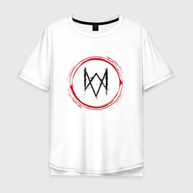 Мужская футболка хлопок Oversize с принтом Символ Watch Dogs и красная краска вокруг в Новосибирске, 100% хлопок | свободный крой, круглый ворот, “спинка” длиннее передней части | Тематика изображения на принте: 
