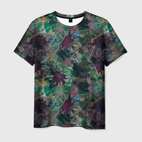 Мужская футболка 3D с принтом Абстрактный гранжевый принт с кляксами и штрихами , 100% полиэфир | прямой крой, круглый вырез горловины, длина до линии бедер | abstract | blots | burgundy | daub | green | grunge | paint | print | spots | spotted | street | strokes | urban | абстрактный | бордовый | городской | гранжевый | зеленый | кляксы | краска | мазня | принт | пятна | пятнистый | уличный | штрихи