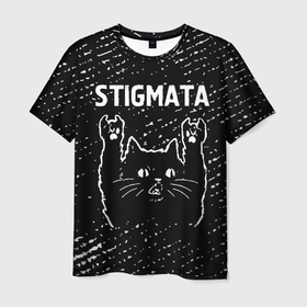 Мужская футболка 3D с принтом Группа Stigmata и Рок Кот в Кировске, 100% полиэфир | прямой крой, круглый вырез горловины, длина до линии бедер | band | metal | rock | stigmata | гранж | группа | кот | рок | рок кот | стигмата