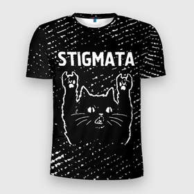 Мужская футболка 3D Slim с принтом Группа Stigmata и Рок Кот в Екатеринбурге, 100% полиэстер с улучшенными характеристиками | приталенный силуэт, круглая горловина, широкие плечи, сужается к линии бедра | band | metal | rock | stigmata | гранж | группа | кот | рок | рок кот | стигмата