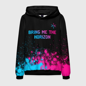 Мужская толстовка 3D с принтом Bring Me the Horizon Neon Gradient в Санкт-Петербурге, 100% полиэстер | двухслойный капюшон со шнурком для регулировки, мягкие манжеты на рукавах и по низу толстовки, спереди карман-кенгуру с мягким внутренним слоем. | band | bring | bring me the horizon | horizon | metal | paint | rock | the | бринг | брызги | градиент | группа | краска | метал | неон | рок | хард | хорайзен