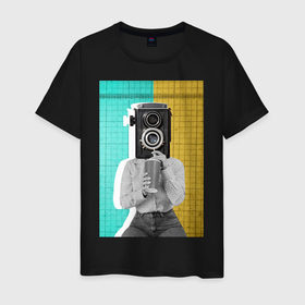 Мужская футболка хлопок с принтом Авангард фотоаппарат в Белгороде, 100% хлопок | прямой крой, круглый вырез горловины, длина до линии бедер, слегка спущенное плечо. | 