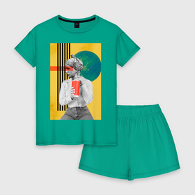 Женская пижама с шортиками хлопок с принтом Авангард скульптура , 100% хлопок | футболка прямого кроя, шорты свободные с широкой мягкой резинкой | Тематика изображения на принте: 