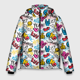 Мужская зимняя куртка 3D с принтом Граффити рожицы в Тюмени, верх — 100% полиэстер; подкладка — 100% полиэстер; утеплитель — 100% полиэстер | длина ниже бедра, свободный силуэт Оверсайз. Есть воротник-стойка, отстегивающийся капюшон и ветрозащитная планка. 

Боковые карманы с листочкой на кнопках и внутренний карман на молнии. | 3d art | 3d graffiti | 3d print | graffiti | street art | streetart | граффити | стрит арт | стритарт