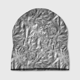 Шапка 3D с принтом Алюминиевая фрольга в Тюмени, 100% полиэстер | универсальный размер, печать по всей поверхности изделия | Тематика изображения на принте: 3d art | 3d foil | 3d print | 3d арт | 3d принт | foil | алюминий | металл | мятая фольга | фольга