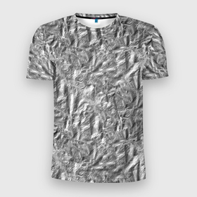 Мужская футболка 3D Slim с принтом Алюминиевая фрольга в Белгороде, 100% полиэстер с улучшенными характеристиками | приталенный силуэт, круглая горловина, широкие плечи, сужается к линии бедра | 3d art | 3d foil | 3d print | 3d арт | 3d принт | foil | алюминий | металл | мятая фольга | фольга