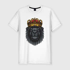 Мужская футболка хлопок Slim с принтом Черный царь зверей в Новосибирске, 92% хлопок, 8% лайкра | приталенный силуэт, круглый вырез ворота, длина до линии бедра, короткий рукав | Тематика изображения на принте: арт | иллюстрация | король | корона | лев | львенок | царь