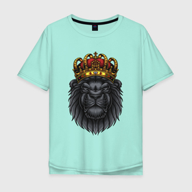 Мужская футболка хлопок Oversize с принтом Черный царь зверей в Новосибирске, 100% хлопок | свободный крой, круглый ворот, “спинка” длиннее передней части | Тематика изображения на принте: арт | иллюстрация | король | корона | лев | львенок | царь
