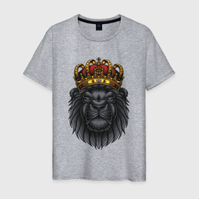 Мужская футболка хлопок с принтом Черный царь зверей в Новосибирске, 100% хлопок | прямой крой, круглый вырез горловины, длина до линии бедер, слегка спущенное плечо. | Тематика изображения на принте: арт | иллюстрация | король | корона | лев | львенок | царь